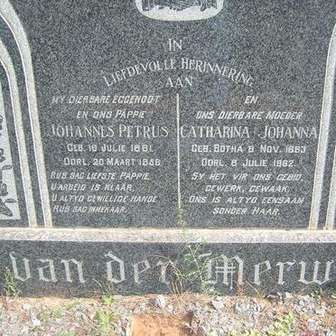MERWE Johannes Petrus, van der 1881-1958 &amp; Catharina Johanna BOTHA 1883-1962