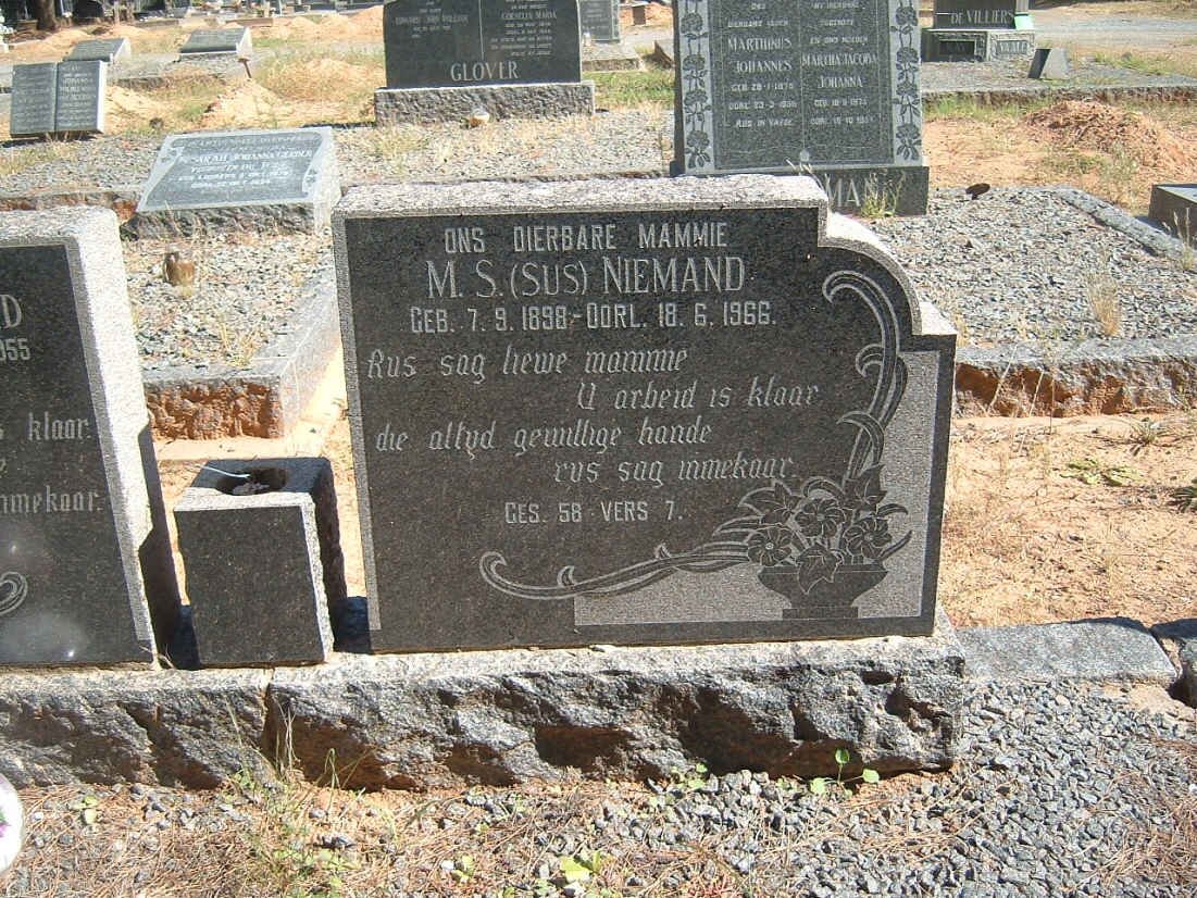 NIEMAND Diederick P. 1895-1955 &amp; M.S. 1898-1966