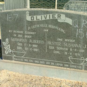 OLIVIER Gerhardus Albertus 1882-1967 &amp; Hester Susanna J. SCRIVEN 1891-1971