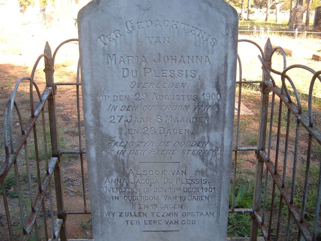 PLESSIS Maria Johanna, du -1900 :: DU PLESSIS Anna Jacoba -1901