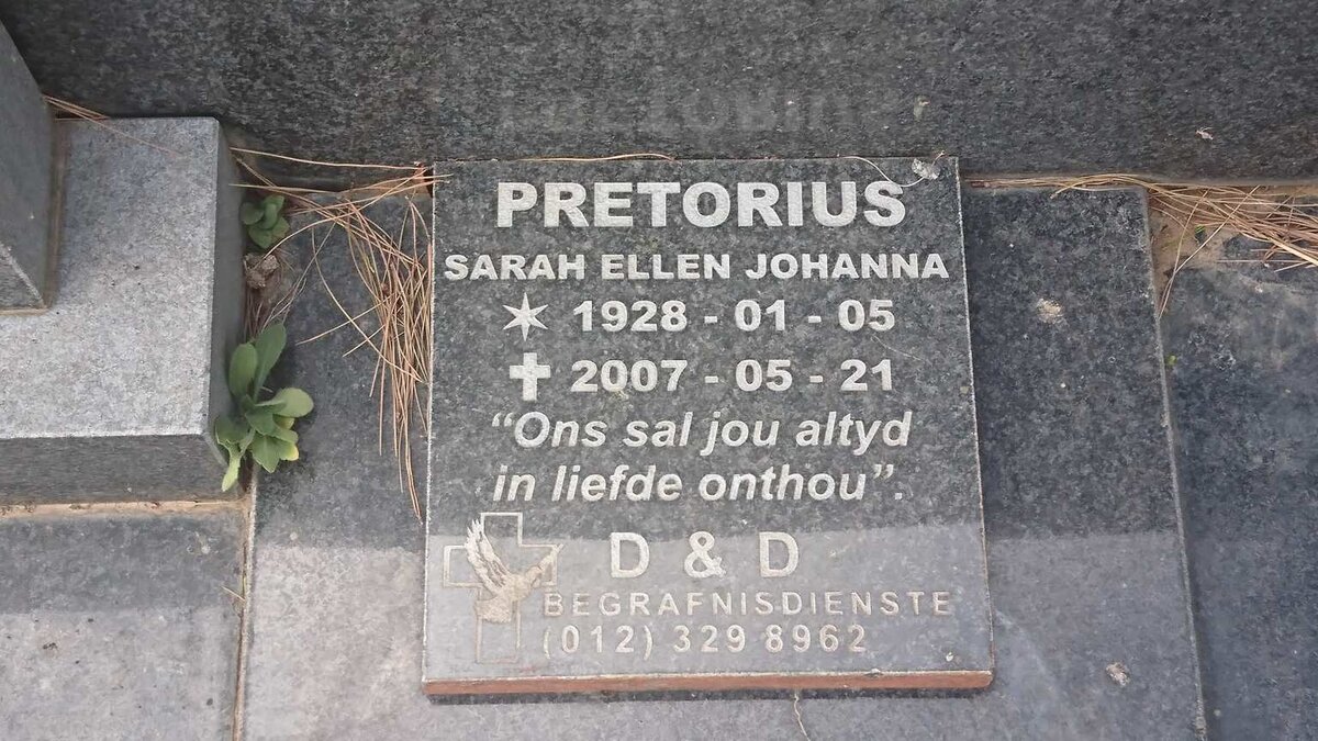 PRETORIUS Sarah Ellen Johanna 1928-2007