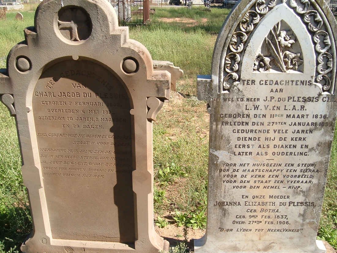 PLESSIS Charl Jacob, du 1803-1873 :: PLESSIS J.P., du 1836-1889 &amp; Johanna Elizabeth BOTHA 1837-1906