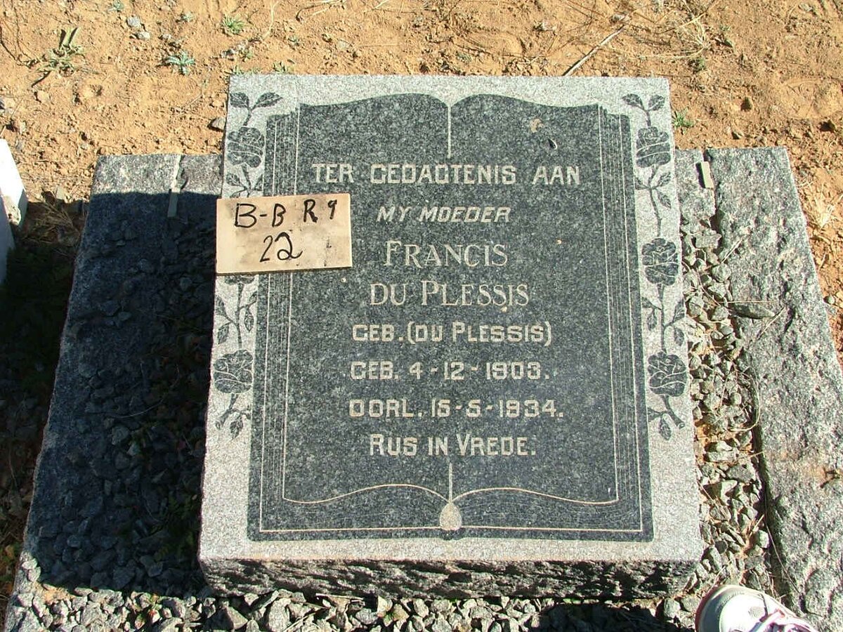 PLESSIS Francis, du nee DU PLESSIS 1903-1934