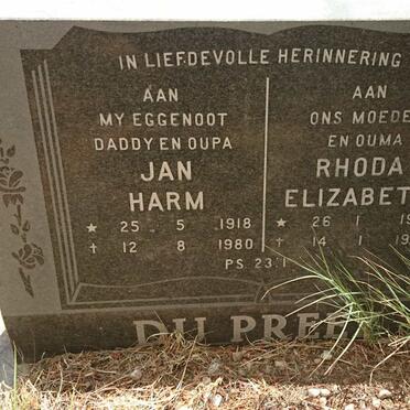 PREEZ Jan Harm, du 1918-1980 &amp; Rhoda Elizabeth 1920-1988