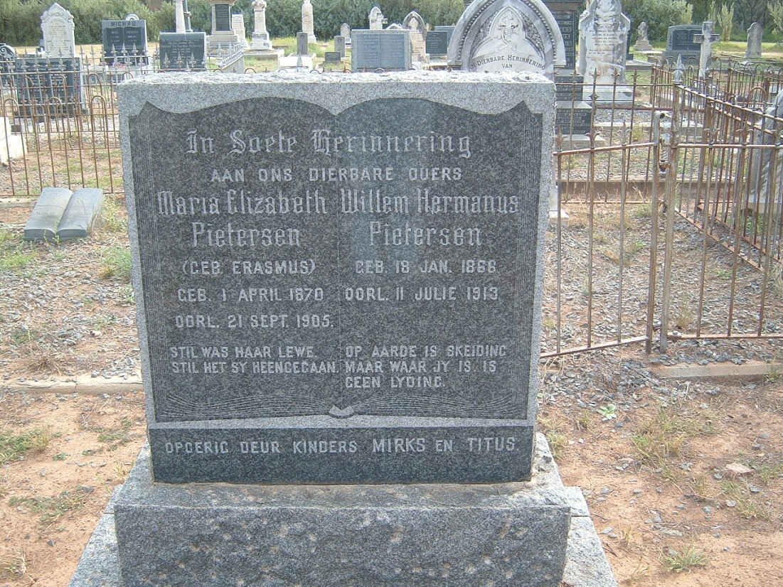 PIETERSEN Willem Hermanus 1866-1913 &amp; Maria Elizabeth ERASMUS 1870-1905
