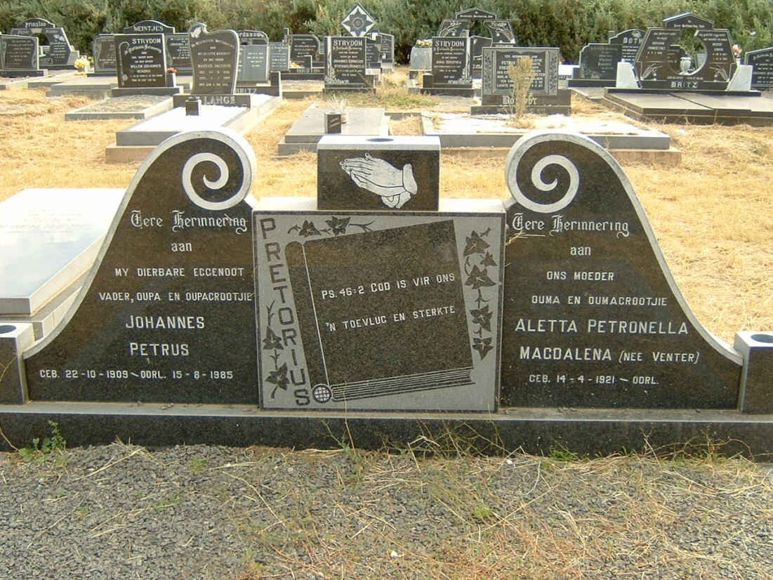 PRETORIUS Johannes Petrus 1909-1985 &amp; Aletta Petronella Magdalena VENTER 1921-