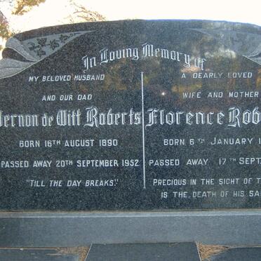 ROBERTS Vernon de Witt 1890-1952 &amp; Florence 1896-1978