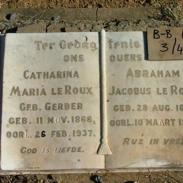 ROUX Abraham Jacobus, le 1860-1939 &amp; Catharina Maria GERBER 1868-1937