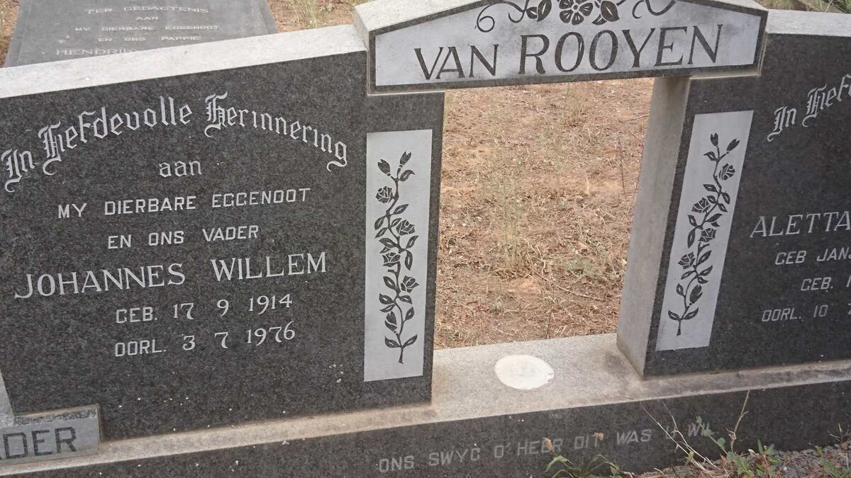 ROOYEN Johannes Willem, van 1914-1976 &amp; Aletta Catherina JANSE VAN RENSBURG 1916-1984