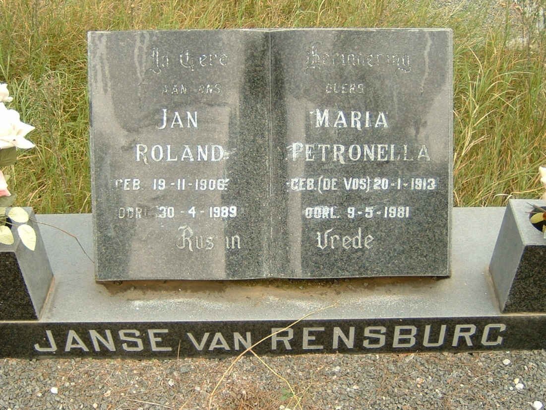 RENSBURG Jan Roland, Janse van 1906-1989 &amp; Maria Petronella DE VOS 1913-1981