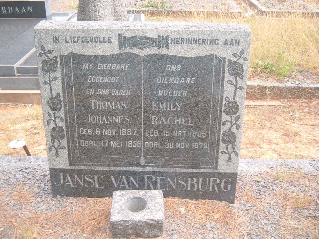 RENSBURG Thomas Johannes, Janse van 1887-1956 &amp; Emily Rachel 1895-1979