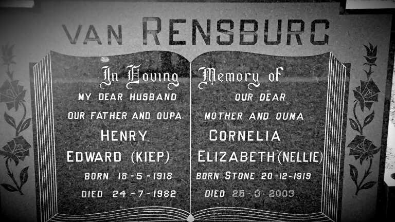 RENSBURG Henry Edward, van 1918-1982 &amp; Cornelia Elizabeth STONE 1919-2003