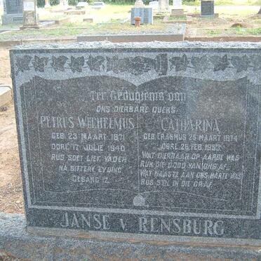 RENSBURG Petrus Welhelmus, Janse van 1871-1940 &amp; Catharina ERASMUS 1874-1953