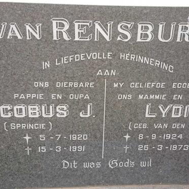 RENSBURG Jacobus J., van 1920-1991 &amp; Lydia VAN DEN BERG 1924-1973