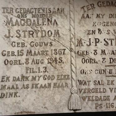 STRYDOM M.J.P. 1857-1940 &amp; Magdalena J. GOUWS 1867-1945