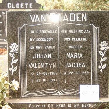 STADEN Johan Valentyn, van 1956-1997 &amp; Maria Jacoba 1959-
