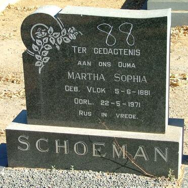 SCHOEMAN Martha Sophia nee VLOK 1881-1971