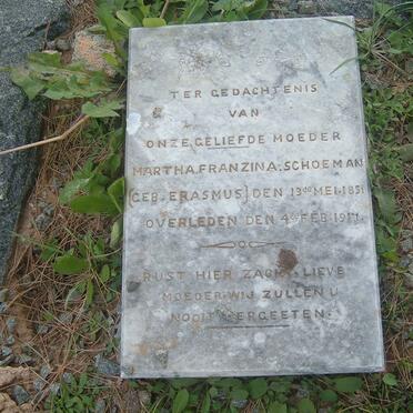 SCHOEMAN Martha Franzina nee ERASMUS 1851-1917