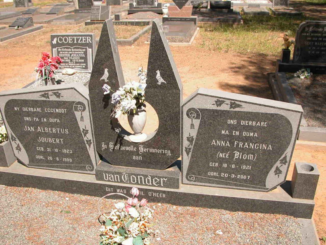 TONDER Jan Albertus Joubert, van 1923-1989 &amp; Anna Francina BLOM 1921-2007