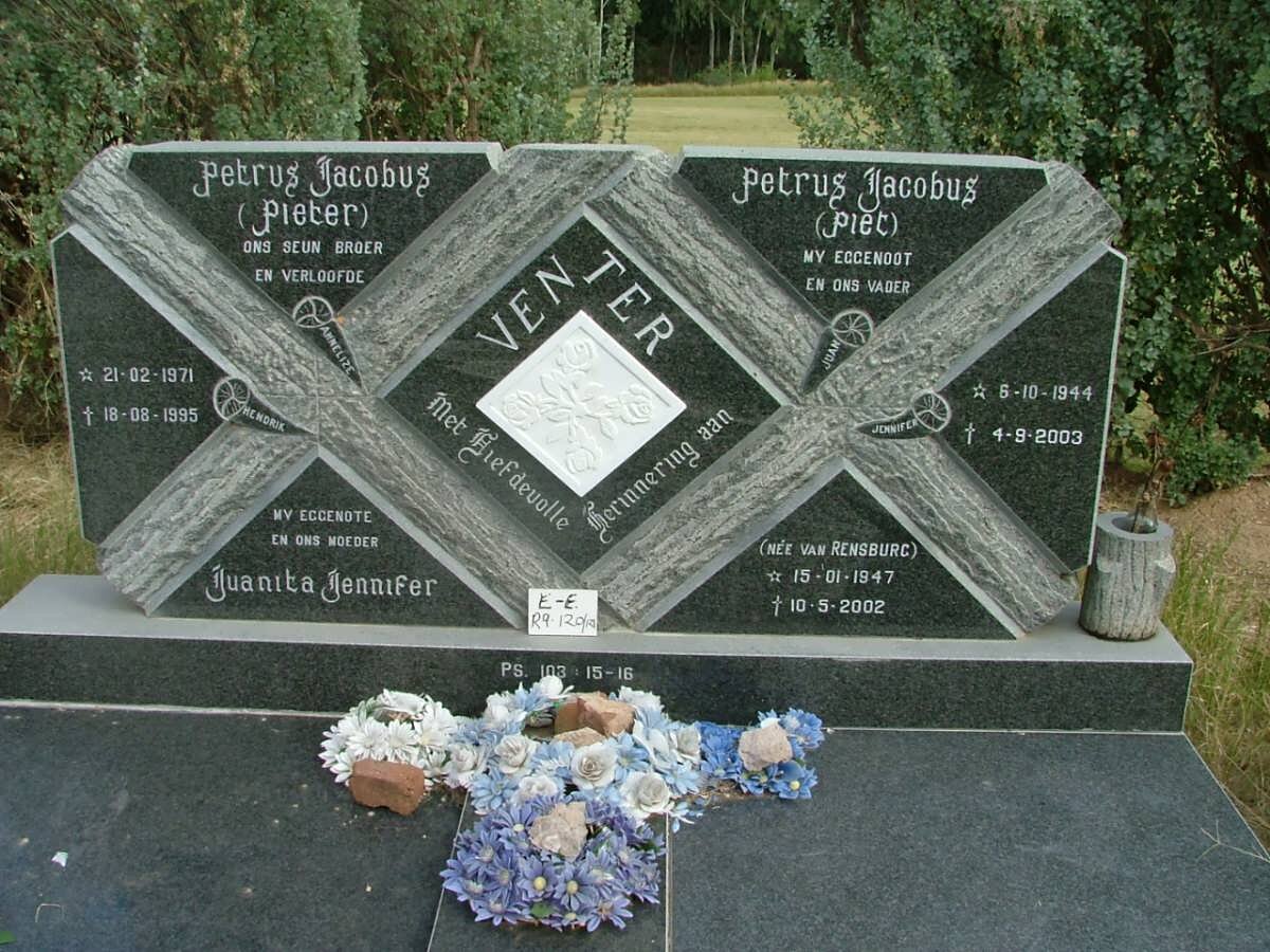 VENTER Petrus Jacobus 1944-2003 &amp; Juanita Jennifer VAN RENSBURG 1947-2002 :: VENTER Petrus Jacobus 1971-1995