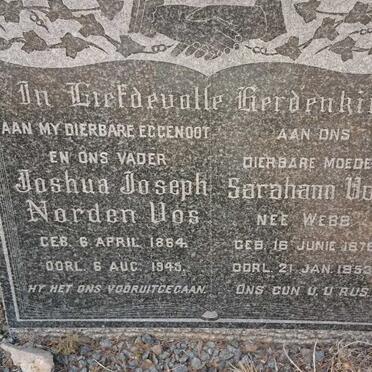 VOS Joshua Joseph Norden 1864-1945 &amp; Sarahann WEBB 1876-1953