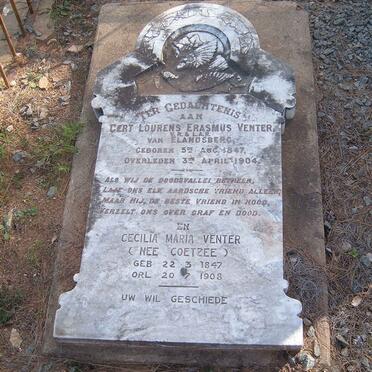 VENTER Gert Lourens Erasmus 1847-1904 &amp; Cecilia Maria COETZEE 1847-1908