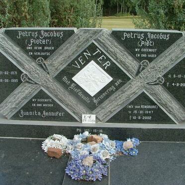 VENTER Petrus Jacobus 1944-2003 &amp; Juanita Jennifer VAN RENSBURG 1947-2002 :: VENTER Petrus Jacobus 1971-1995