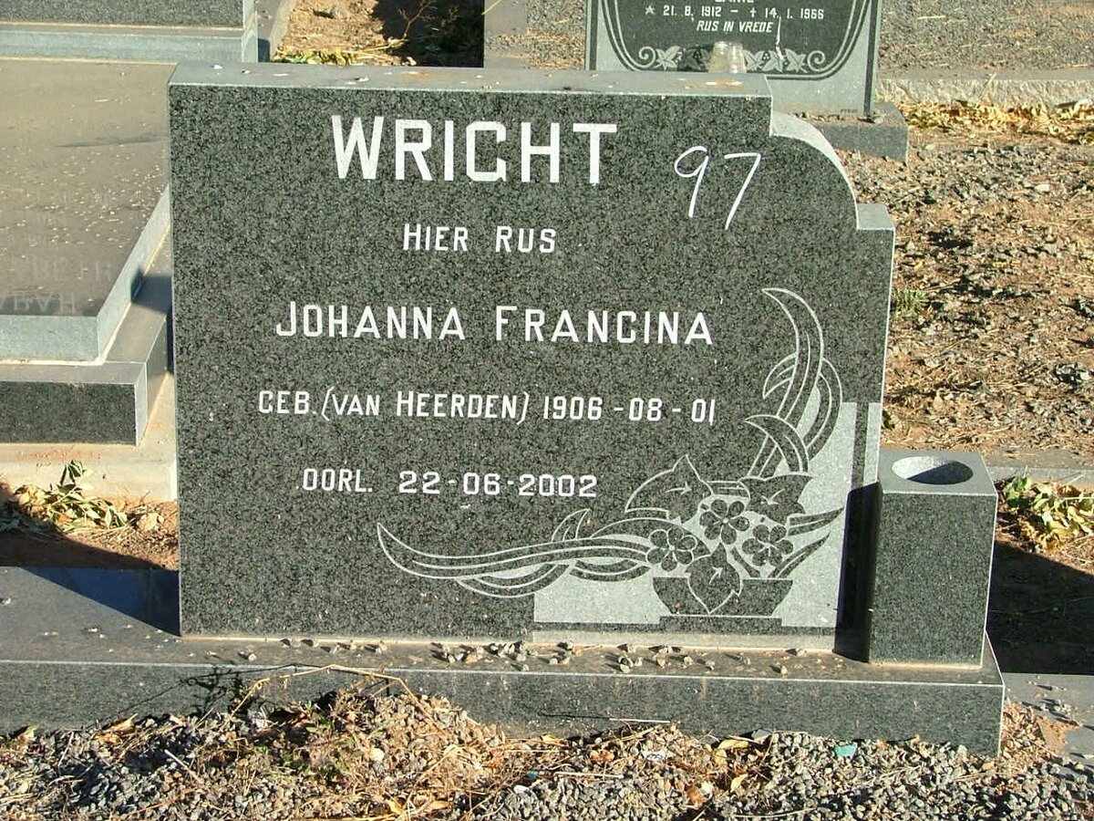 WRIGHT Johanna Francina nee VAN HEERDEN 1906-2002