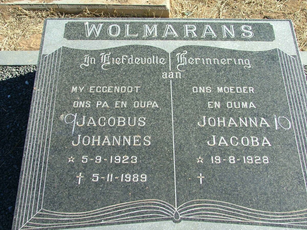 WOLMARANS Jacobus Johannes 1923-1989 &amp; Johanna Jacoba 1928-
