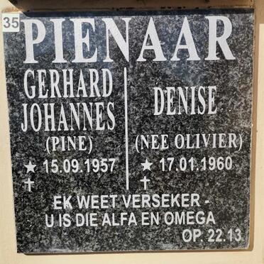 PIENAAR Gerhard Johannes 1957- &amp; Denise OLIVIER 1960-