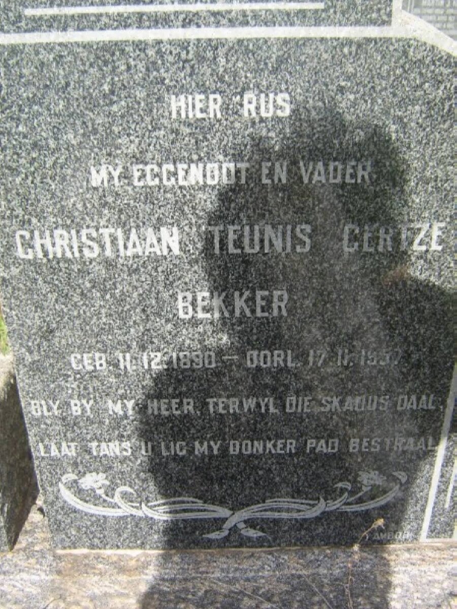 BEKKER Christiaan Teunis Gertze 1890-1957