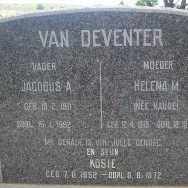 DEVENTER Jacobus A., van 1911-1992 &amp; Helena M. NAUDE 1910-1967 :: VAN DEVENTER Kosie 1952-1972