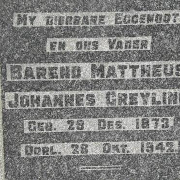 GREYLING Barend Mattheus Johannes 1873-1942