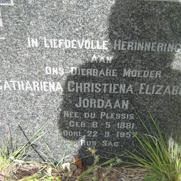 JORDAAN Cathariena Christiena Elizabetha nee DU PLESSIS 1881-1957
