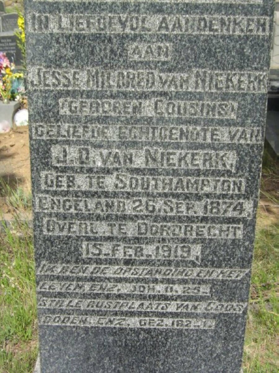 NIEKERK Jesse Mildred, van nee COUSINS  1874-1919