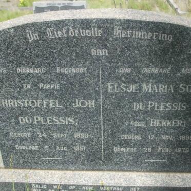 PLESSIS  Christoffel Joh., du 1893-1961 &amp; Elsje Maria Sophia BEKKER 1899-1979