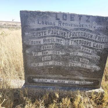 LOETZ Frederick Theodore Carl 1852-1935 &amp; Auguste Pauline RISSLING 1860-1930