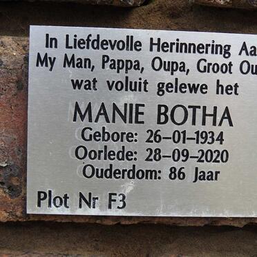 BOTHA Manie 1934-2020