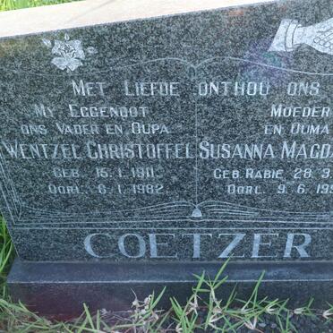 COETZER Wentzel Christoffel 1911-1982 &amp; Susanna Magdalena RABIE 1921-1993
