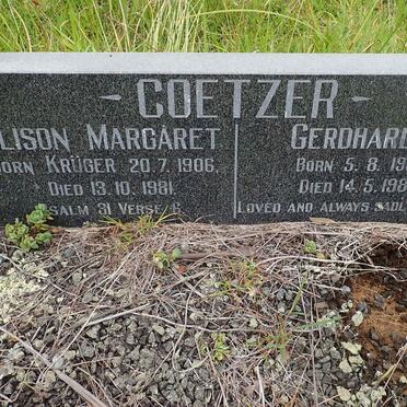 COETZER Gerhardus 1906-1983 &amp; Alison Margaret KRUGER 1906-1981