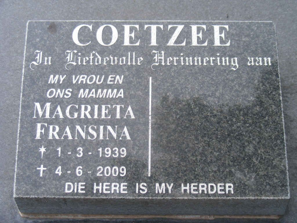COETZEE Magrieta Fransina 1939-2009