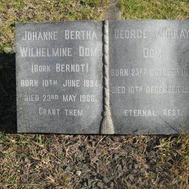 DOM George Murray 1891-1954 &amp; Johanne Bertha Wilhelmina BERNDT 1894-1966