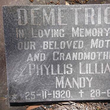 DEMETRIOU Phyllis Lillian Mandy 1920-1994