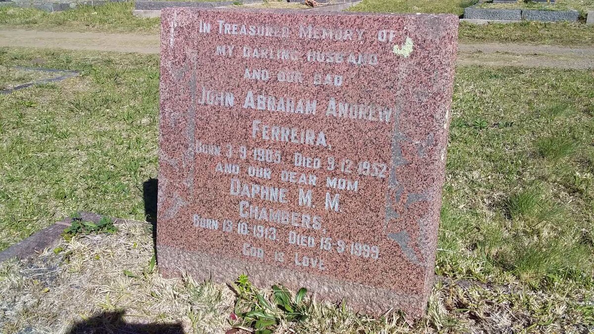 FERREIRA John Abraham Andrew 1905-1952 &amp; Daphne M.M. CHAMBERS 1913-1999