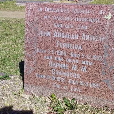 FERREIRA John Abraham Andrew 1905-1952 &amp; Daphne M.M. CHAMBERS 1913-1999