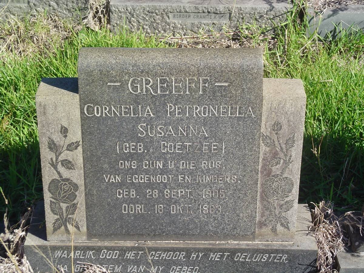 GREEFF Cornelia Petronella Susanna nee COETZEE 1905-1963