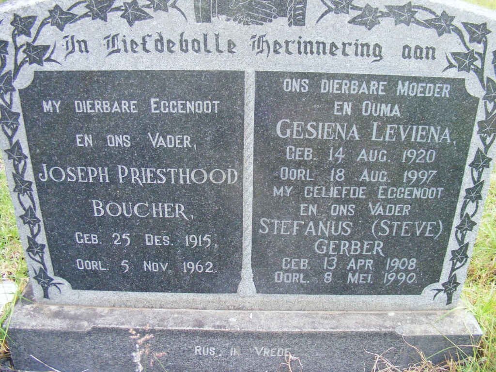 GERBER Stefanus 1908-1990 :: BOUCHER Joseph Priesthood 1915-1962 &amp; Gesiena Leviena 1920-1997 