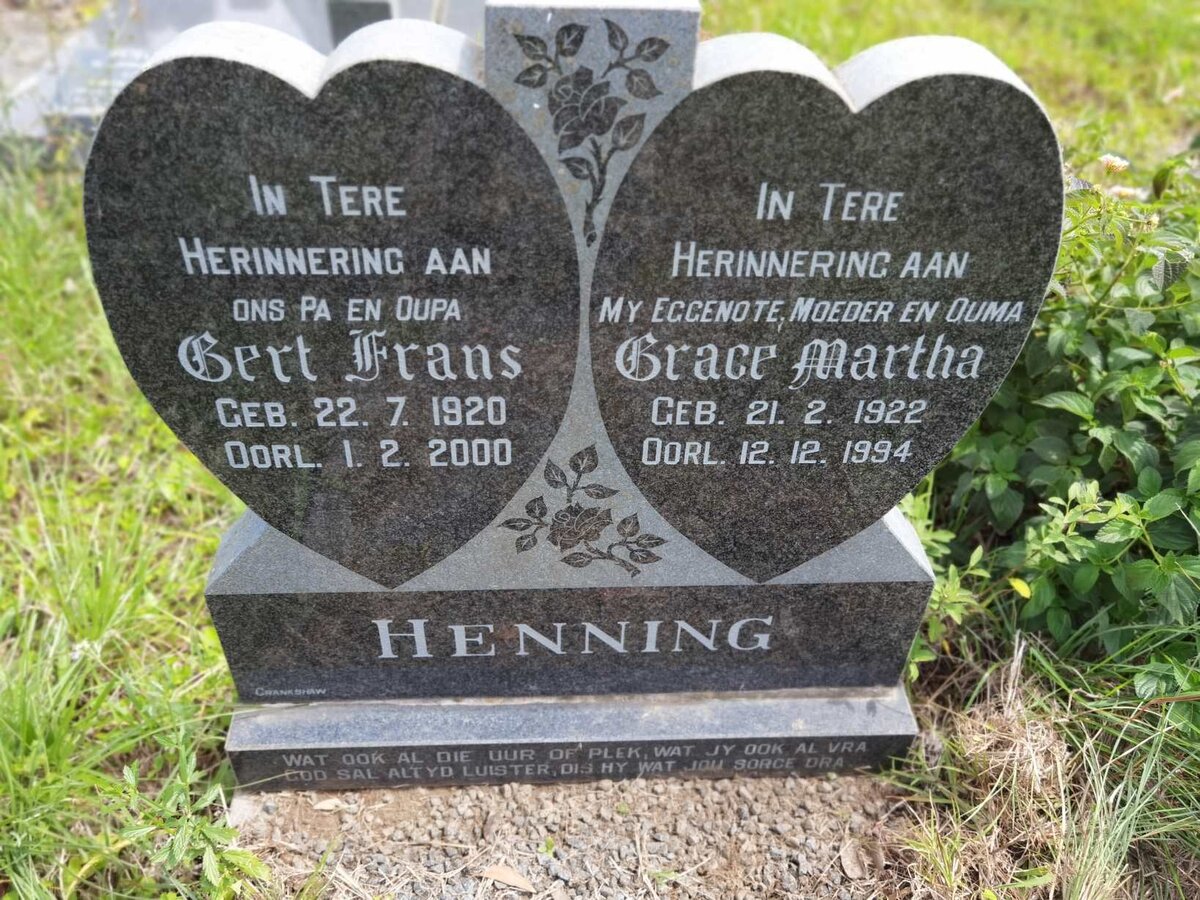 HENNING Gert Frans 1920-2000 & Grace Martha 1922-1994