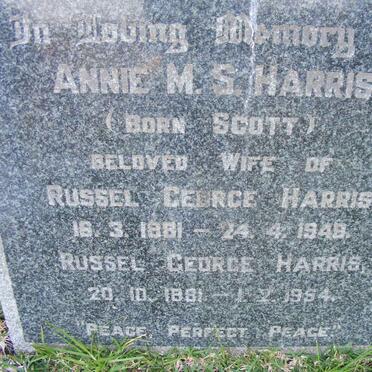 HARRIS Russel George 1881-1954 &amp; Annie M.S. SCOTT 1881-1949