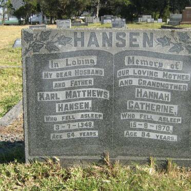 HANSEN Karl Matthews -1948 &amp; Hannah Catherine -1970